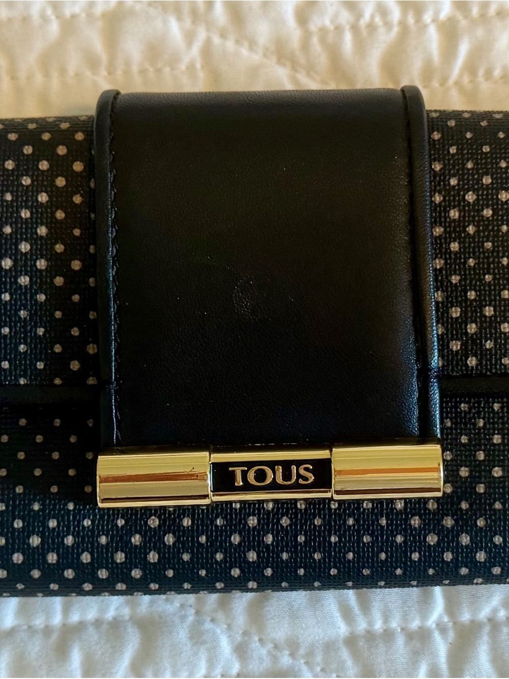 VINTAGE TOUS Women's Wallet Black Dot GOLD 7.5”x3.5” (certif of Authenticity)